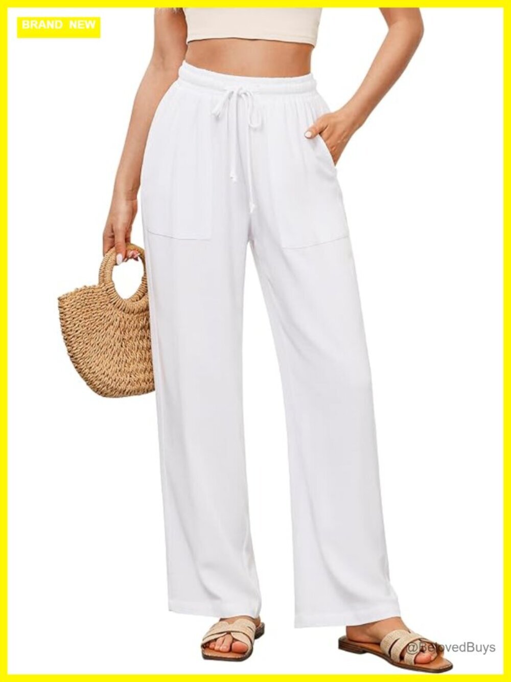 Wide Leg High Waisted Linen Palazzo Pants with Pockets